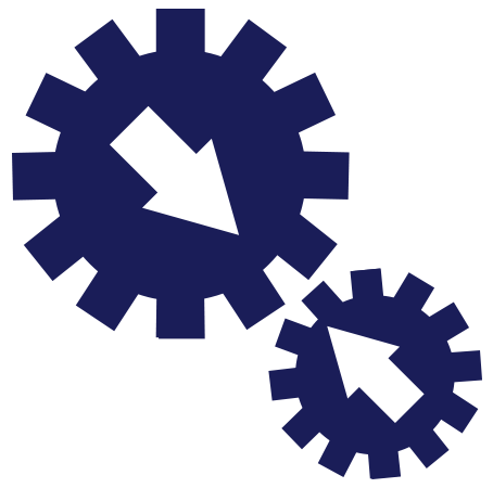 Two gears with an arrow in the middle.