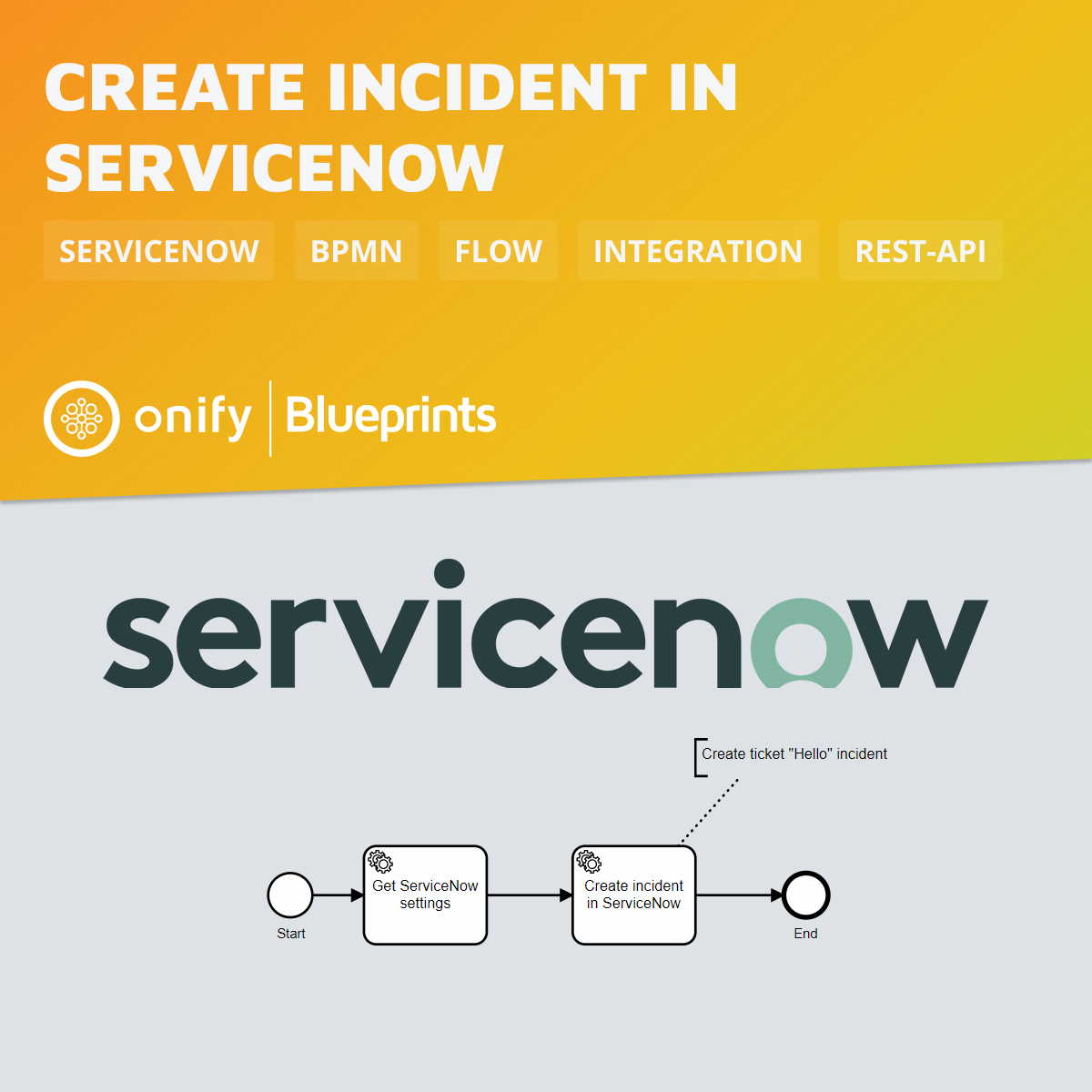 Onify Blueprint – Create incident in ServiceNow
