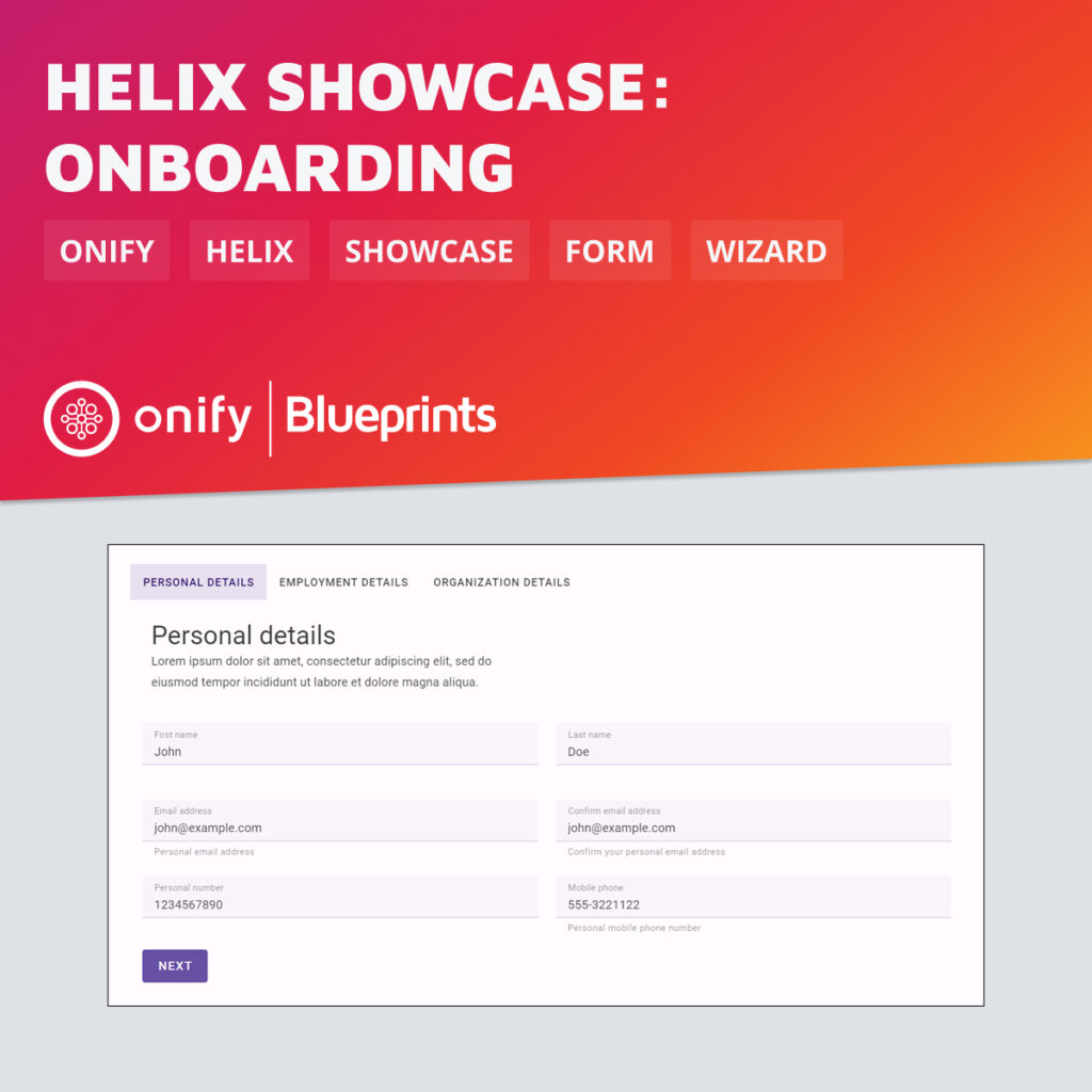 Onify Blueprint: Helix Showcase - Onboarding